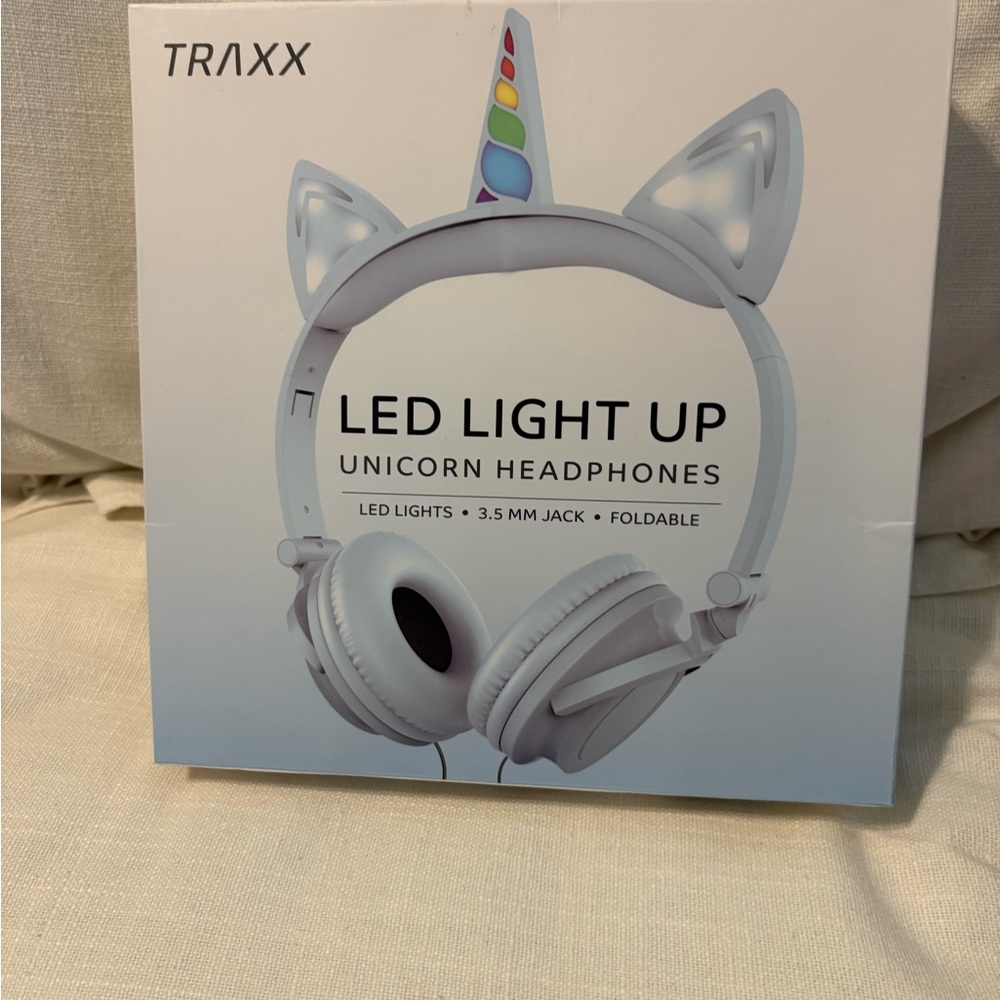 White LED Light Up Unicorn Over-Ear Headphones